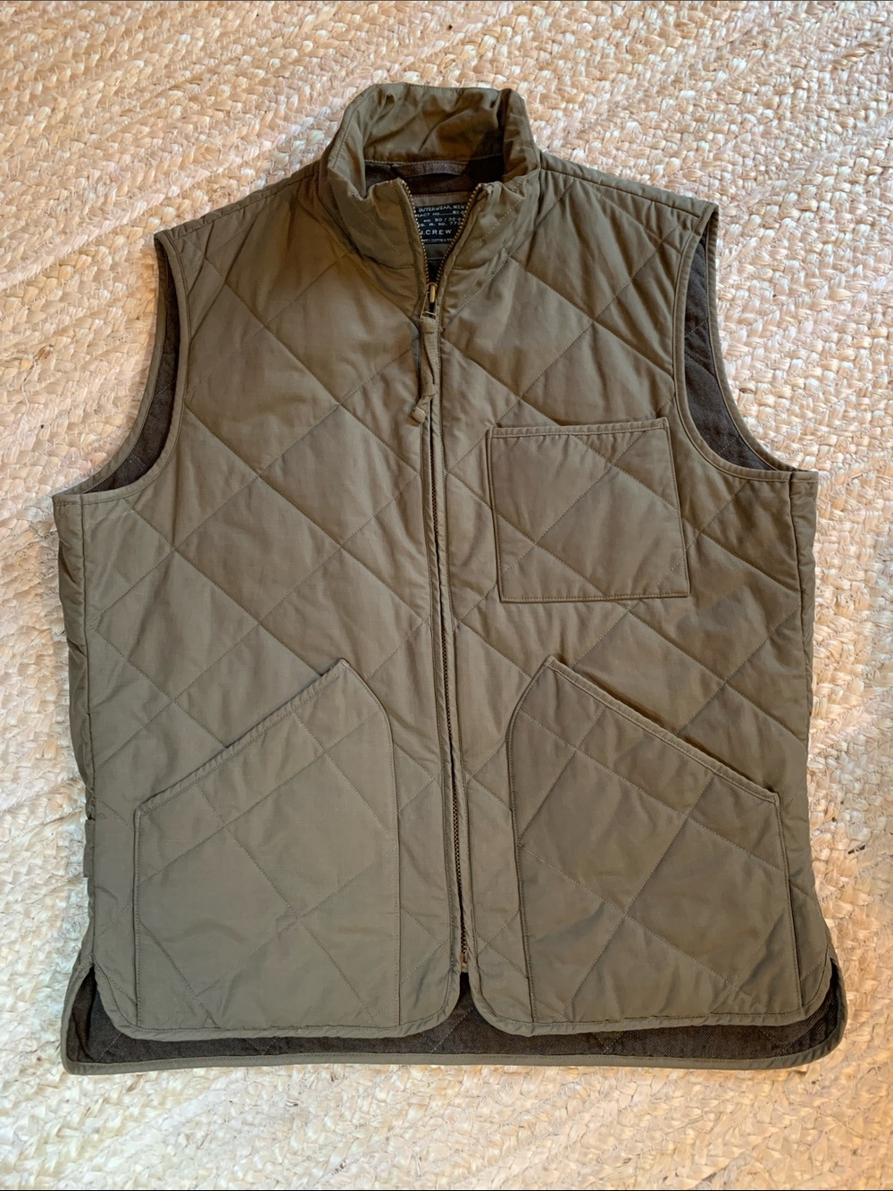 J. Crew Quilted Men's Olive Green Vest Jacket - Lightweight Layering